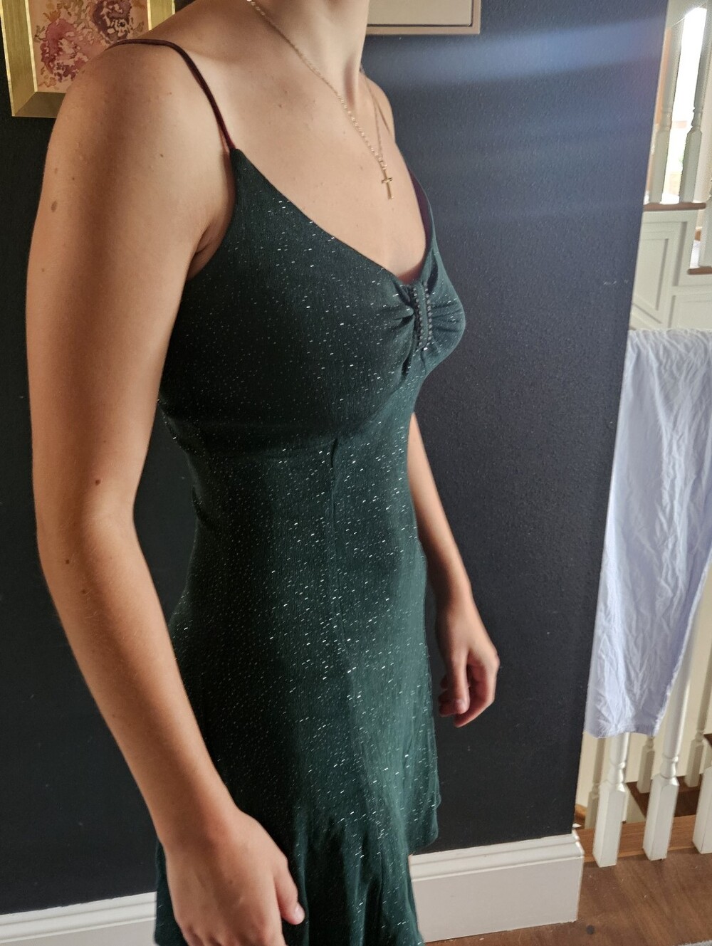 Vintage Jessica McClintock Gunne Sax Glitter Bow Dress Green Rhinestone 5/6